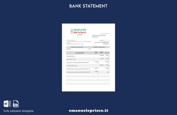 modello word di estratto conto bancario Bangladesh Mutual Trust in stile verific